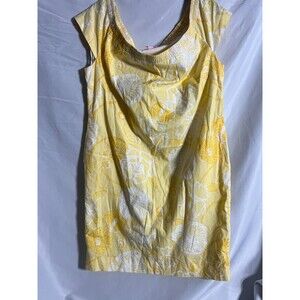 Lilly Pulitzer Dress Off the Shoulder Cotton Yellow & White Floral Leaves Sz XS